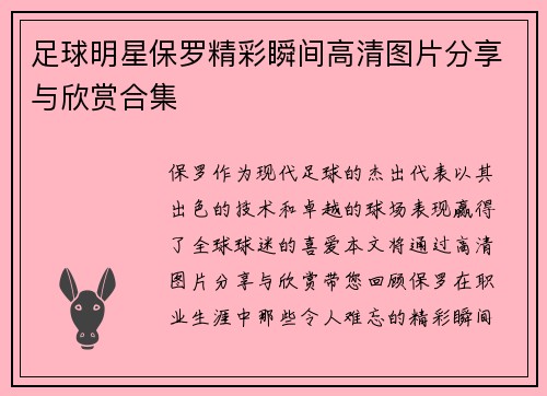 足球明星保罗精彩瞬间高清图片分享与欣赏合集